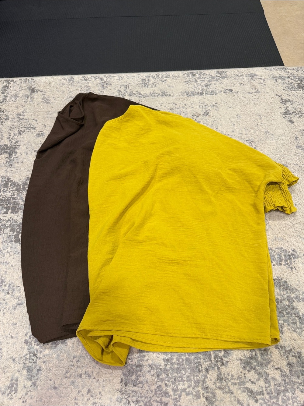Yellow and Brown Short Sleeve Tops